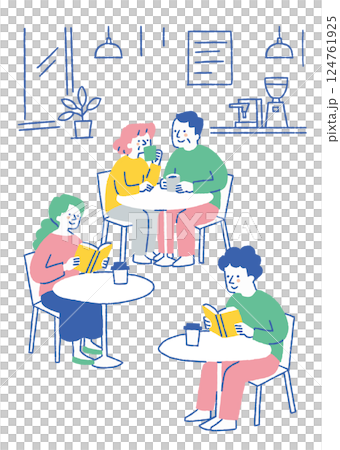 Set of people in a cafe_color 124761925