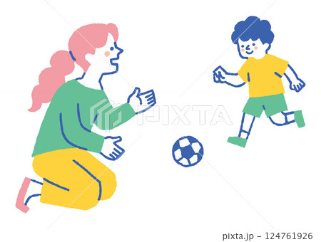 子どもと遊んでいるお母さん_色 124761926