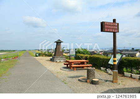 利根川の右岸と左岸を結ぶ渡船の渡し場、赤岩の渡し 124761985