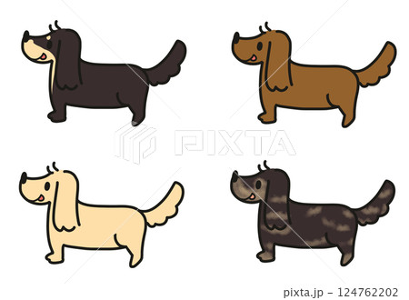 可愛いミニチュアダックスのマルチカラーイラスト 124762202