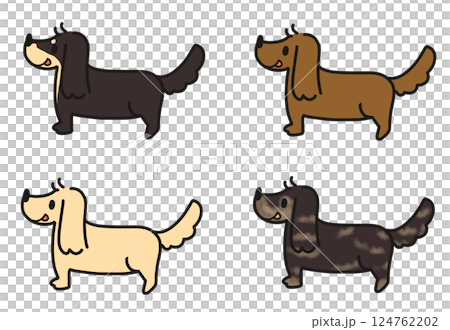 可愛いミニチュアダックスのマルチカラーイラスト 124762202