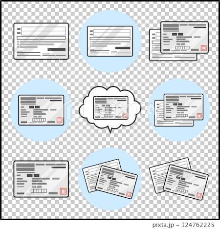 Health insurance qualification confirmation (insurance card) front and back illustration color vector icon set white 124762225
