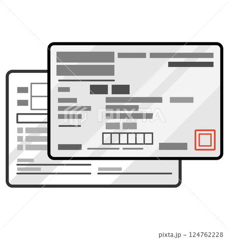 健康保険資格確認書（保険証）表裏両面のイラスト　カラー　アイコン　白 124762228