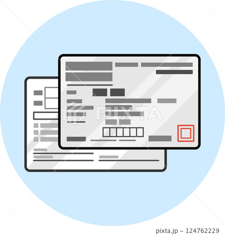 健康保険資格確認書（保険証）表裏両面のイラスト　カラー　アイコン　白 124762229