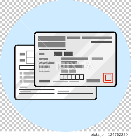健康保険資格確認書（保険証）表裏両面のイラスト　カラー　アイコン　白 124762229