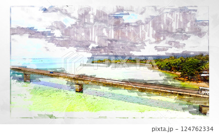 スケッチ風 スケッチ 風景 キレイ 俯瞰 ドローン写真 上空 空 山 空中 浮遊 幻想的 ドローン 124762334