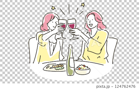 女性同士で乾杯をしているシンプルなイラスト 124762476
