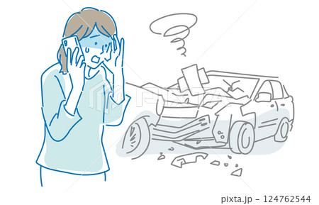 交通事故を起こして慌てて電話をかける女性 124762544