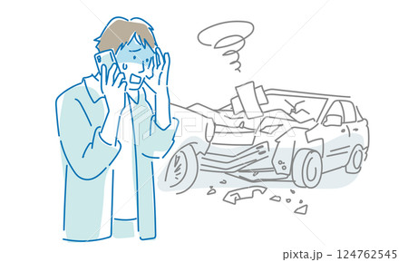 交通事故を起こして慌てて電話をかける男性 124762545