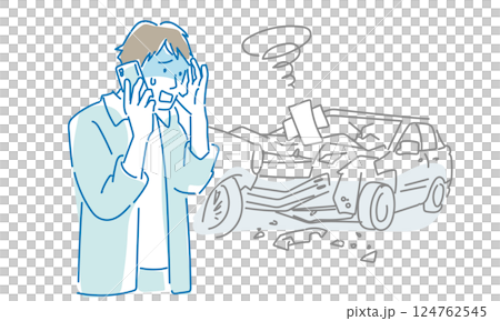 A man making a phone call in a panic after a traffic accident A man making a phone call in a panic after a traffic accident 124762545