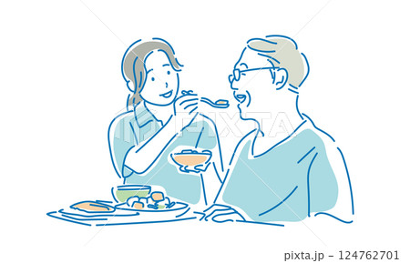 介護をしている食事の介助シーンのイラスト 124762701