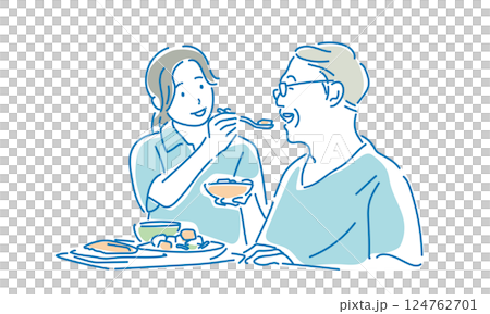 Illustration of a meal assistance scene for caregivers 124762701