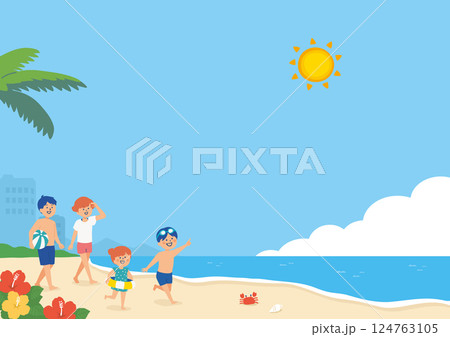 夏のビーチと家族の背景イラスト 夏のビーチと家族の背景イラスト 124763105