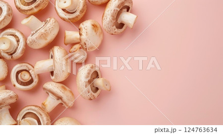 Flat lay white mushroom organic natural vegetable copy space isolated 124763634