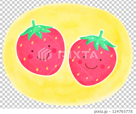 手描きのかわいい苺（背景黄色） 124763778