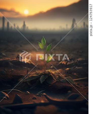 荒地に芽吹く若葉 ai生成画像 荒地に芽吹く若葉 ai生成画像 124763917