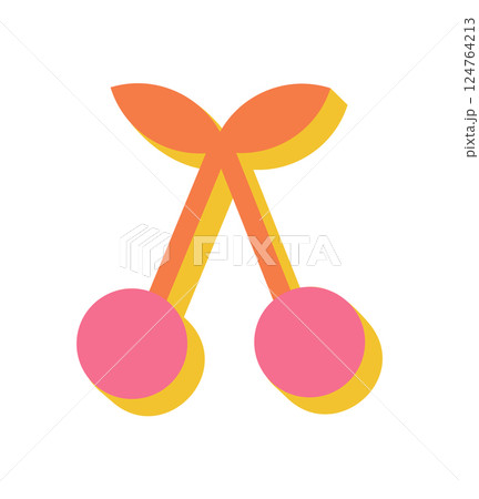Bold abstract cherry sticker. Playful round fruit icon. Minimal shape with a shadow, y2k aesthetic, and graphic element. Suitable for modern designs and trendy projects. Bold abstract cherry sticker. Playful round fruit icon. Minimal shape with a shadow, y2k aesthetic, and graphic element. Suitable for modern designs and trendy projects. 124764213