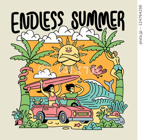 endless summer vector cute illustration endless summer vector cute illustration 124764286