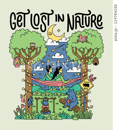 get lost in nature cute illustration 124764288
