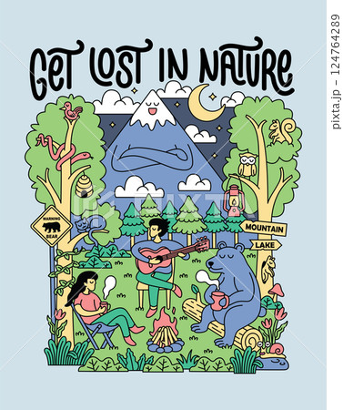 get lost in nature cute illustration 124764289
