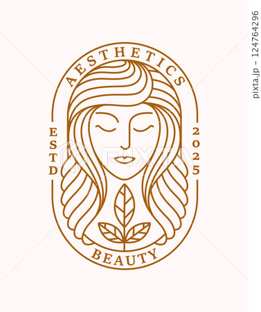 natural beauty line art with oval badge natural beauty line art with oval badge 124764296