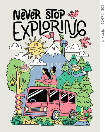 never stop exploring cute illustration 124764303