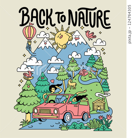 trip to the mountains by car illustration 124764305