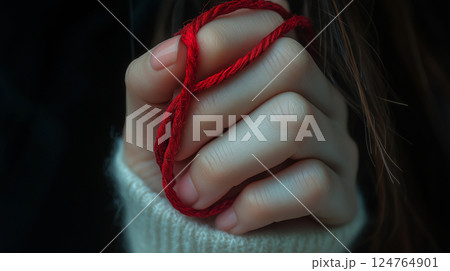 女性の手と赤い糸 124764901