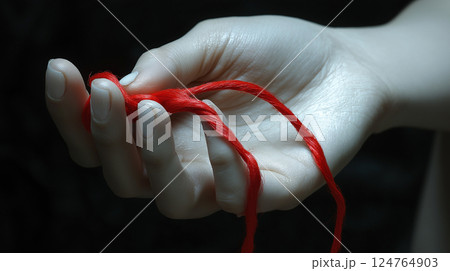 女性の手と赤い糸 女性の手と赤い糸 124764903