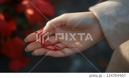 女性の手と赤い糸 124764907