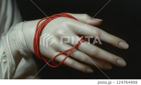 女性の手と赤い糸 124764908