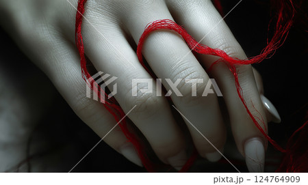 女性の手と赤い糸 女性の手と赤い糸 124764909