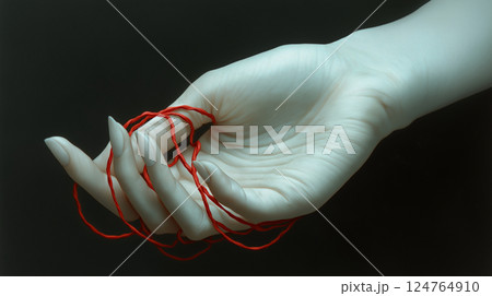 女性の手と赤い糸 女性の手と赤い糸 124764910