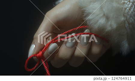 女性の手と赤い糸 女性の手と赤い糸 124764911