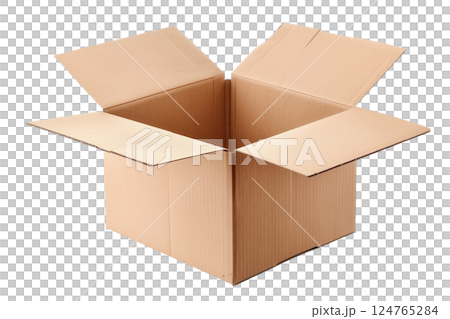 Open brown packing cardboard box isolated on white background png transparent clipart. Open brown packing cardboard box isolated on white background png transparent clipart. 124765284