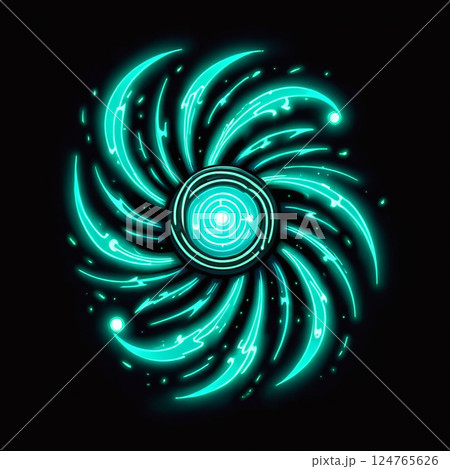 Glowing spiral design with swirling patterns in vibrant turquoise shades against a black background, creating an energetic and dynamic visual effect with a modern aesthetic. Glowing spiral design with swirling patterns in vibrant turquoise shades against a black background, creating an energetic and dynamic visual effect with a modern aesthetic. 124765626