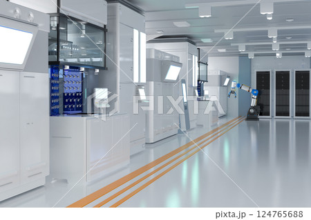 White futuristic semiconductor manufacturing factory 124765688