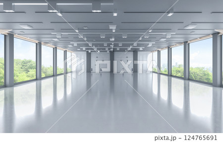 Empty office space or workspace with greenery view in city 124765691
