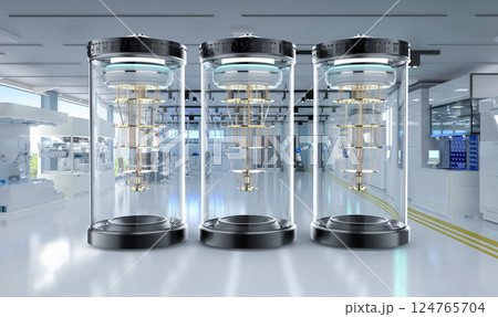 Quantum computer machines in shield capsules at laboratory Quantum computer machines in shield capsules at laboratory 124765704