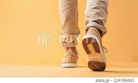 Foot step walking wearing sneakers isolated background 124766081