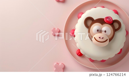 Cake monkey character for children snack time or party birthday copy space isolated Cake monkey character for children snack time or party birthday copy space isolated 124766214