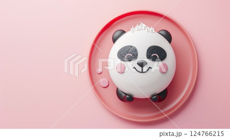 Cake panda character for children snack time or party birthday copy space isolated 124766215