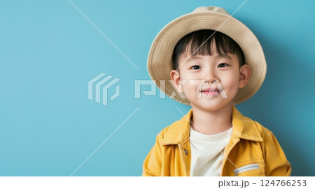 little boy hat spring fashion portrait copy space isolated background 124766253