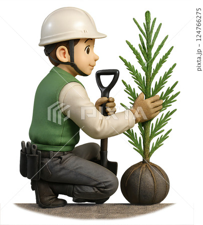 植樹作業をしている造園業の男性 124766275