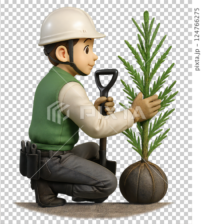 植樹作業をしている造園業の男性 124766275