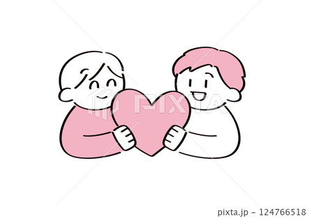 ハートを持つ2人のイラスト 124766518