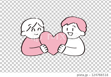 ハートを持つ2人のイラスト 124766518