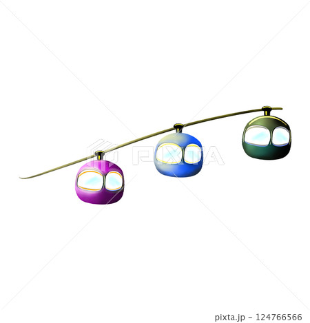 Three cartoon cable cars with large windows in different colors illustration  124766566
