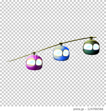 Three cartoon cable cars with large windows in different colors illustration  124766566