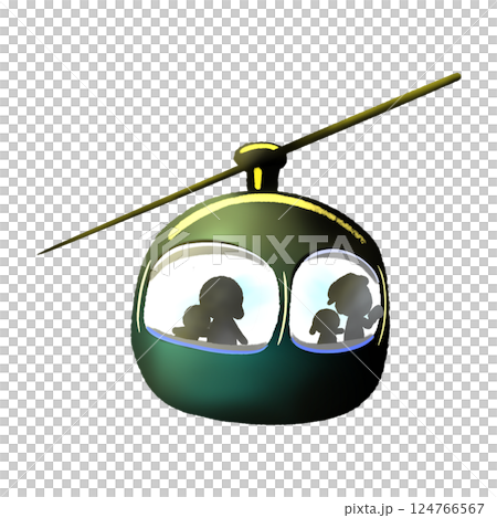 Cartoon green cable car with a family silhouette inside, cable car isolated illustration Cartoon green cable car with a family silhouette inside, cable car isolated illustration 124766567